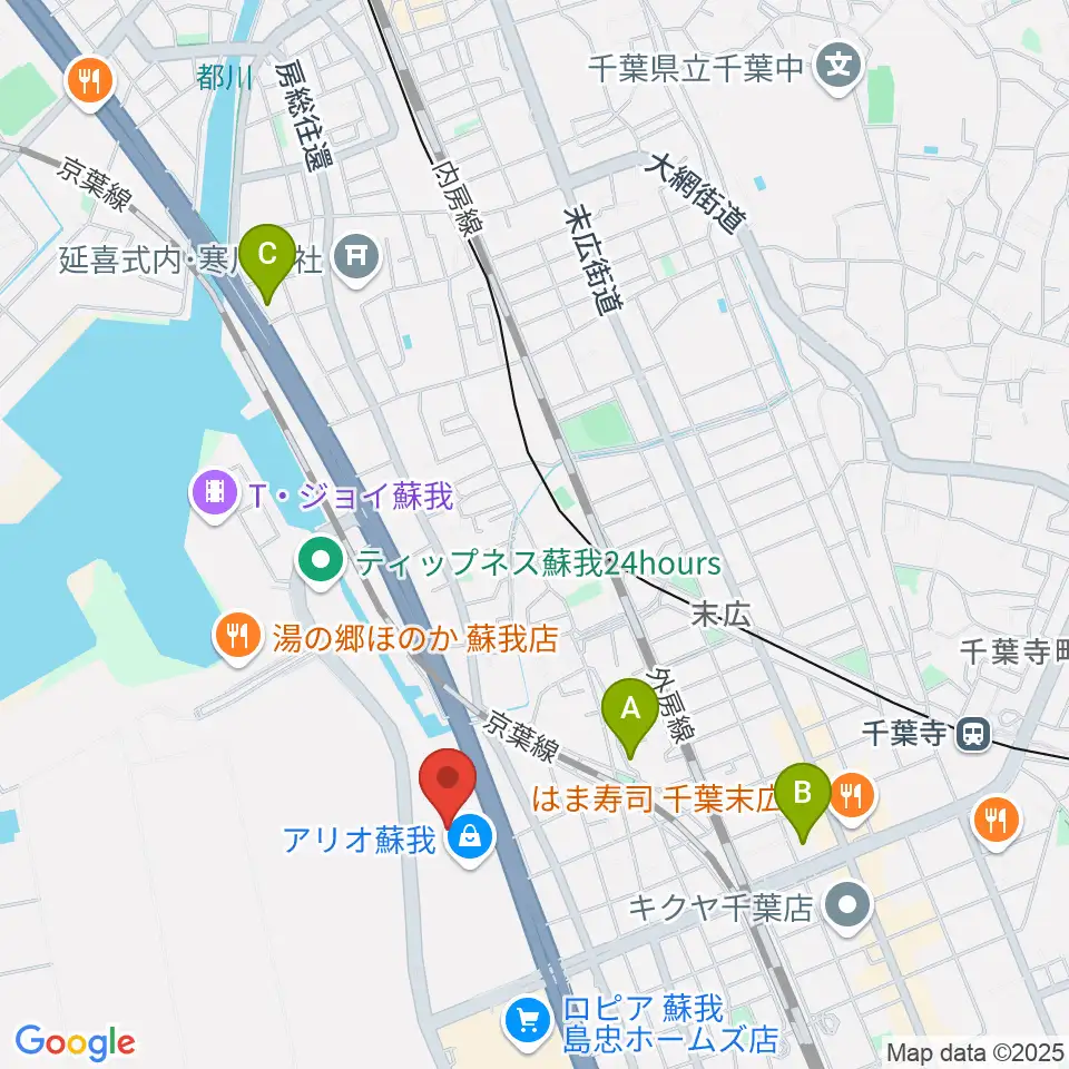 タワーレコード アリオモール蘇我店周辺のホテル一覧地図