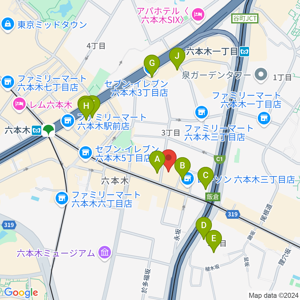 六本木クラップス周辺のホテル一覧地図