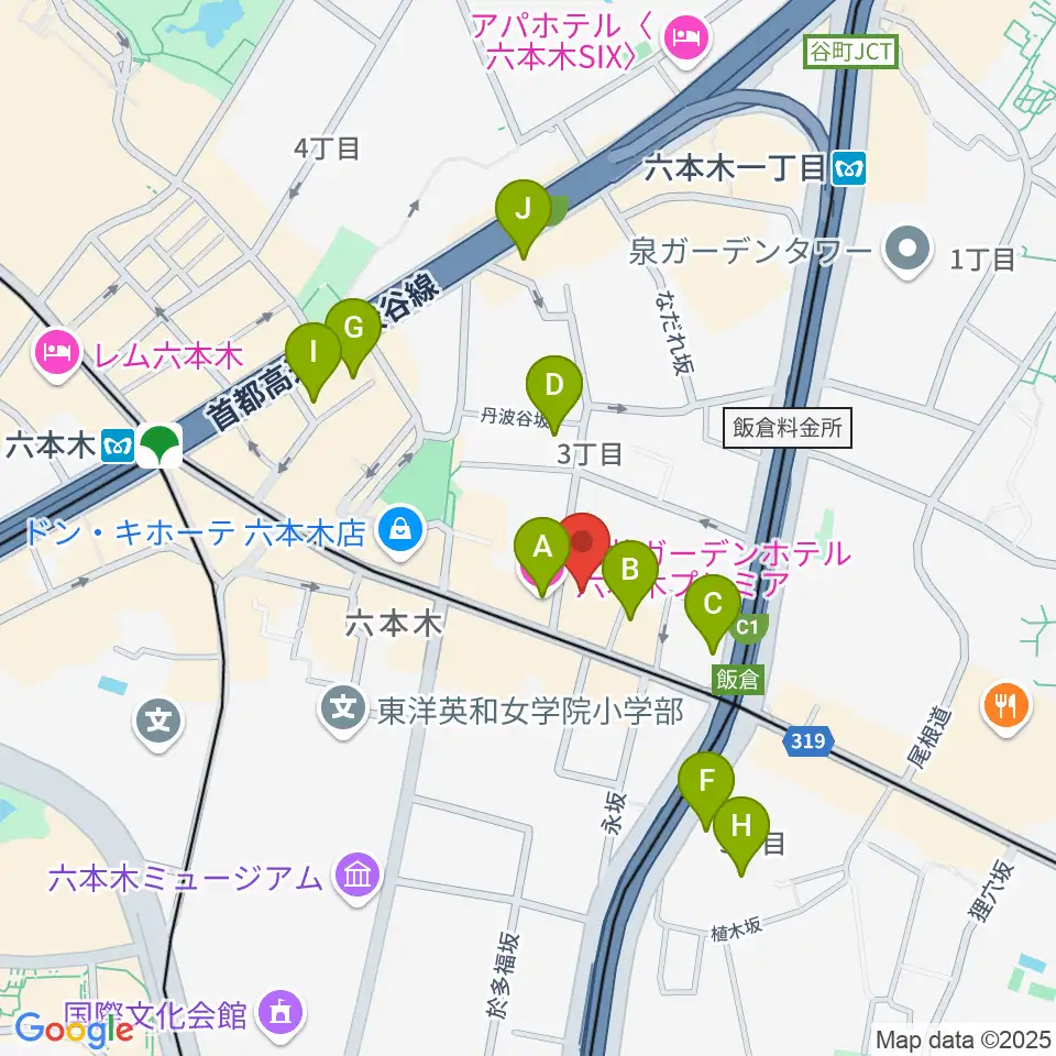 六本木クラップス周辺のホテル一覧地図