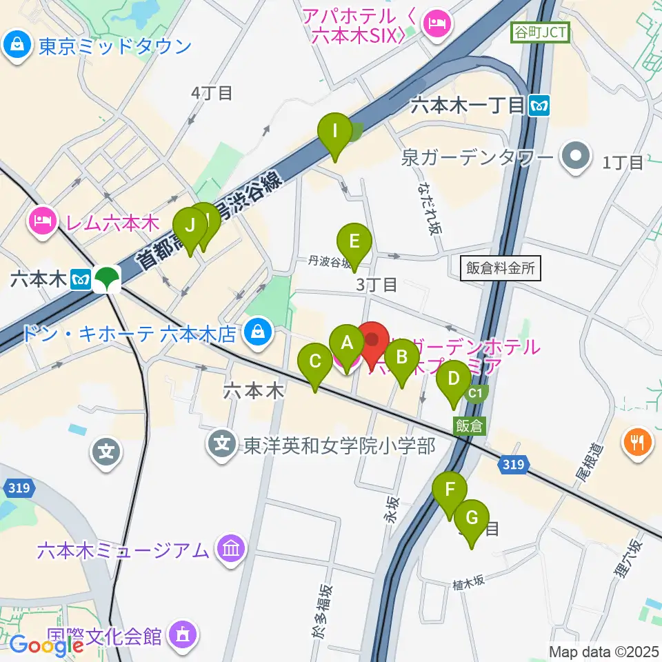 六本木クラップス周辺のホテル一覧地図