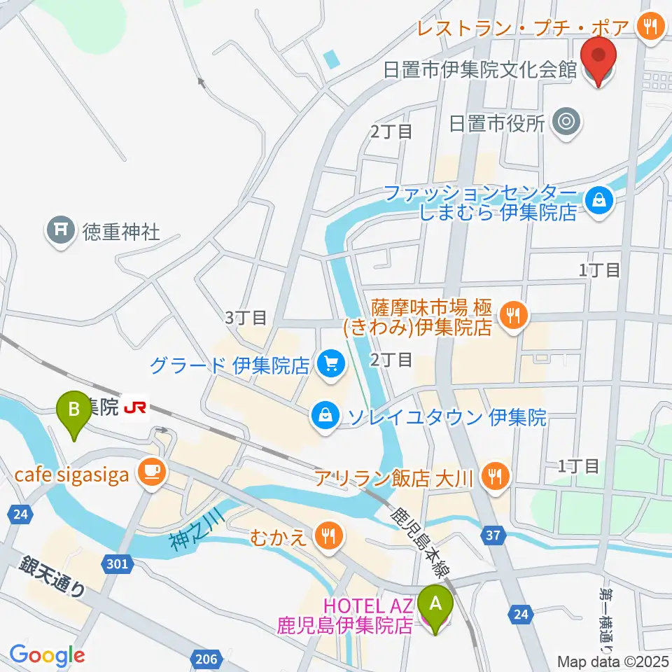 日置市伊集院文化会館周辺のホテル一覧地図