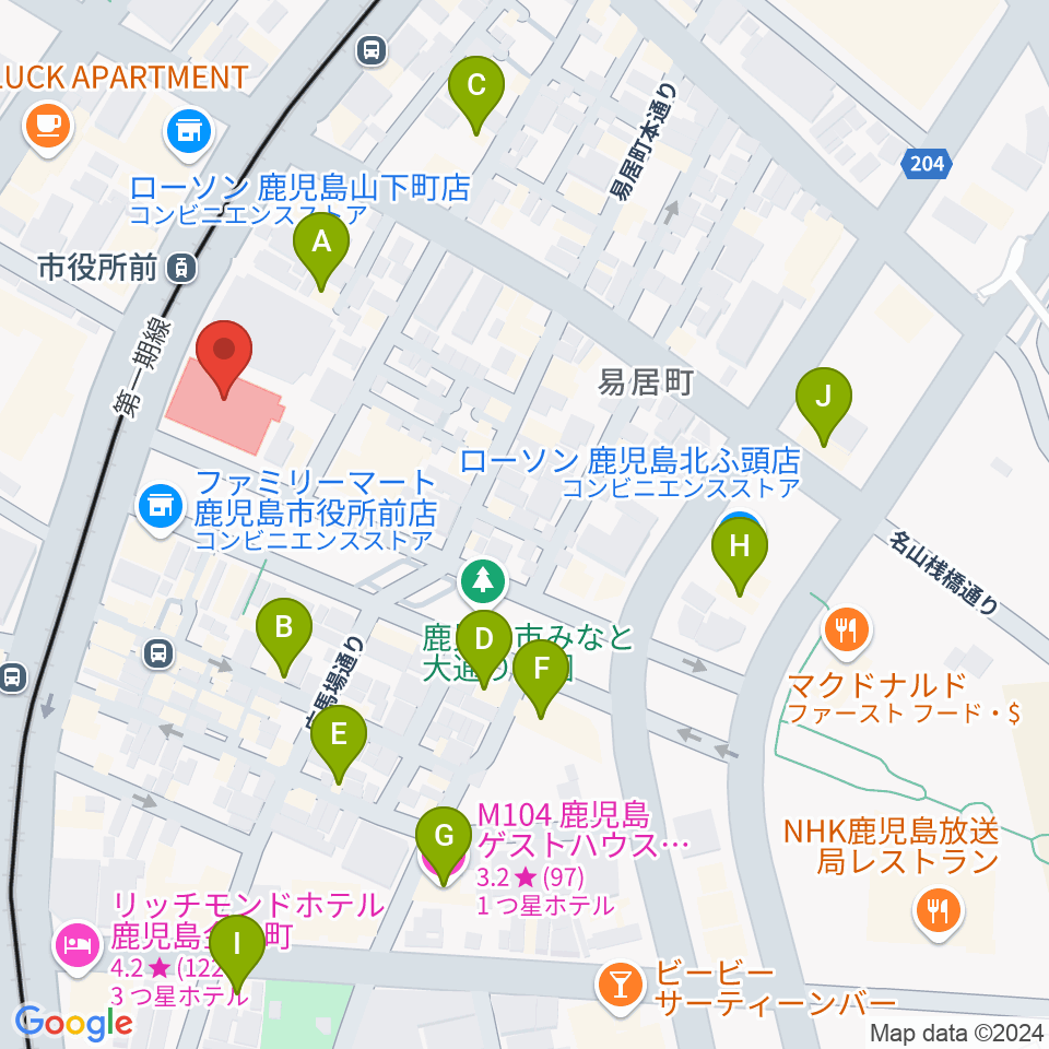 かごしま文化情報センターKCIC周辺のホテル一覧地図