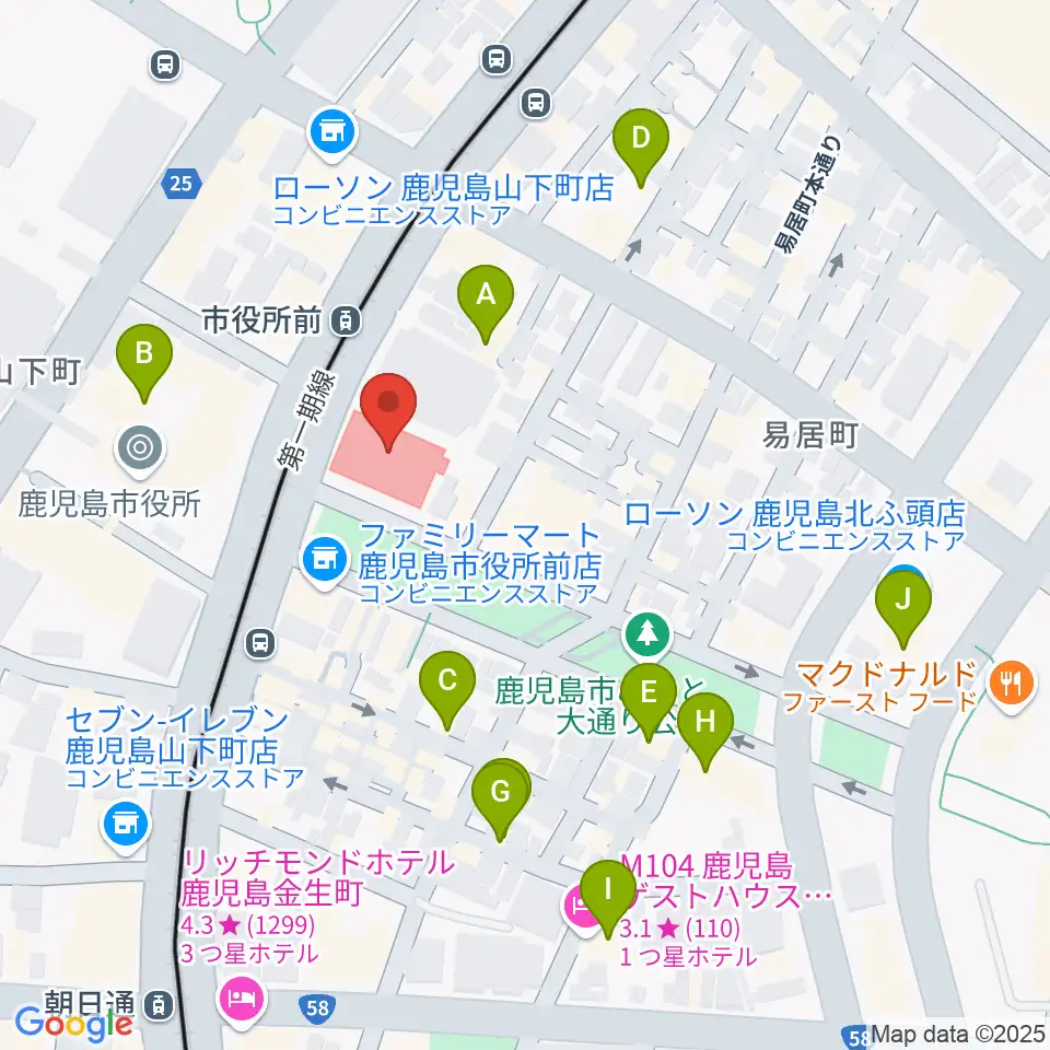 かごしま文化情報センターKCIC周辺のホテル一覧地図