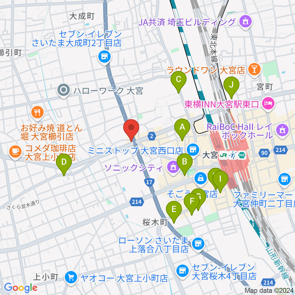 大宮B+ ビープラス周辺のホテル一覧地図