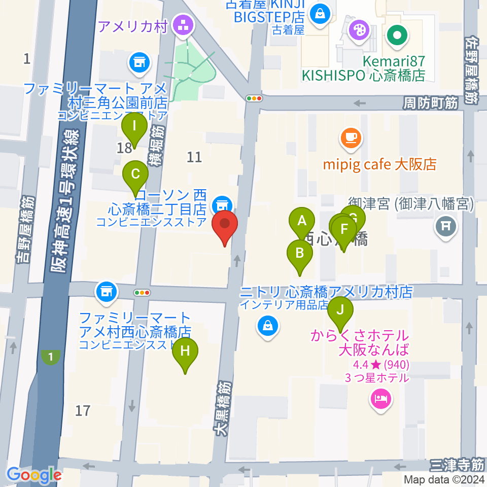 心斎橋BRONZE周辺のホテル一覧地図