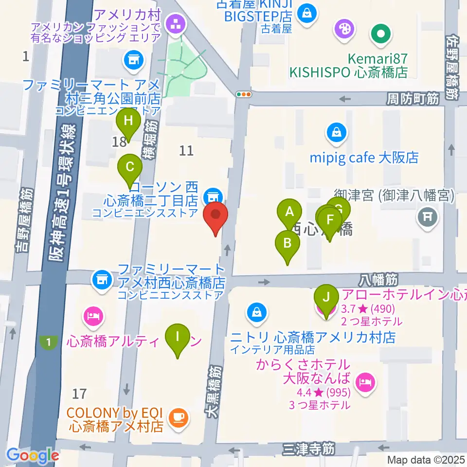 心斎橋BRONZE周辺のホテル一覧地図