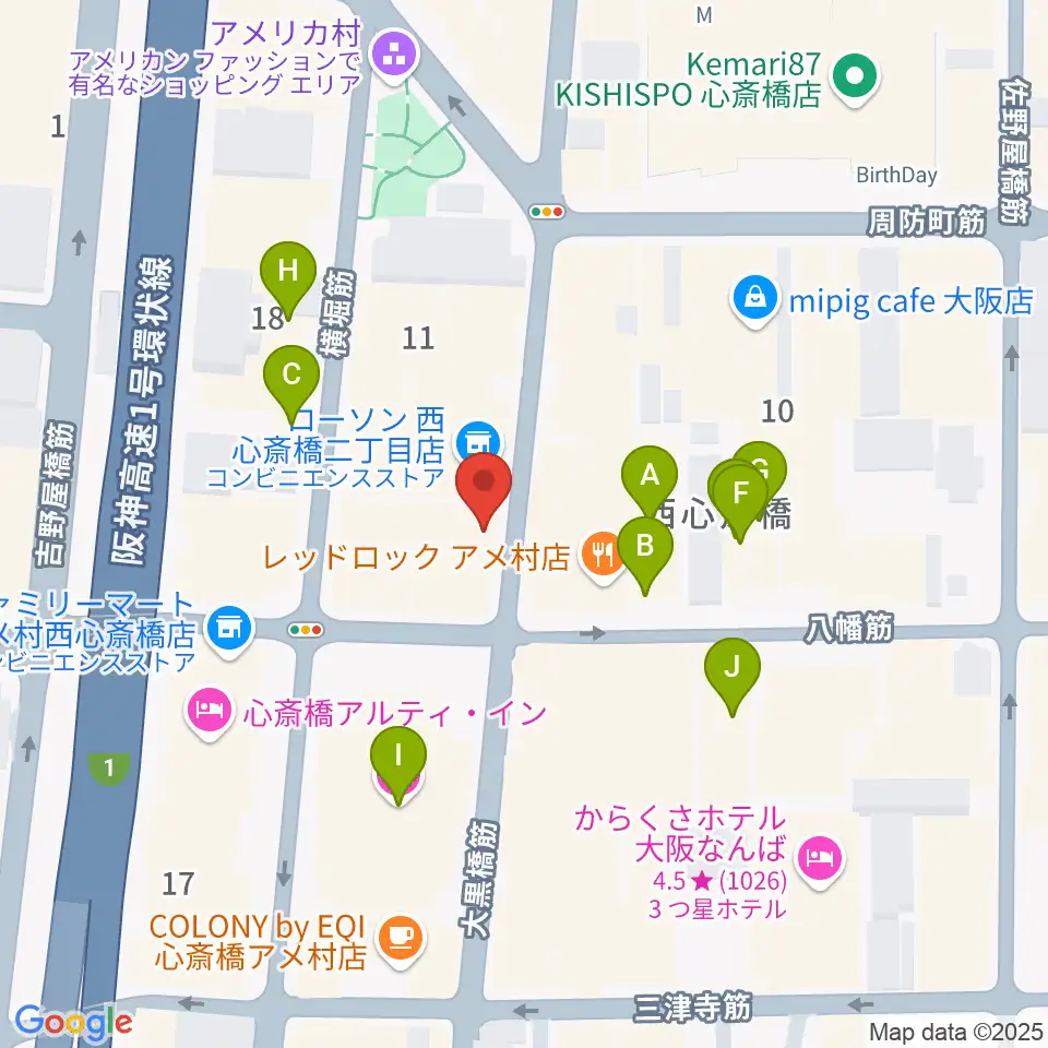 心斎橋BRONZE周辺のホテル一覧地図