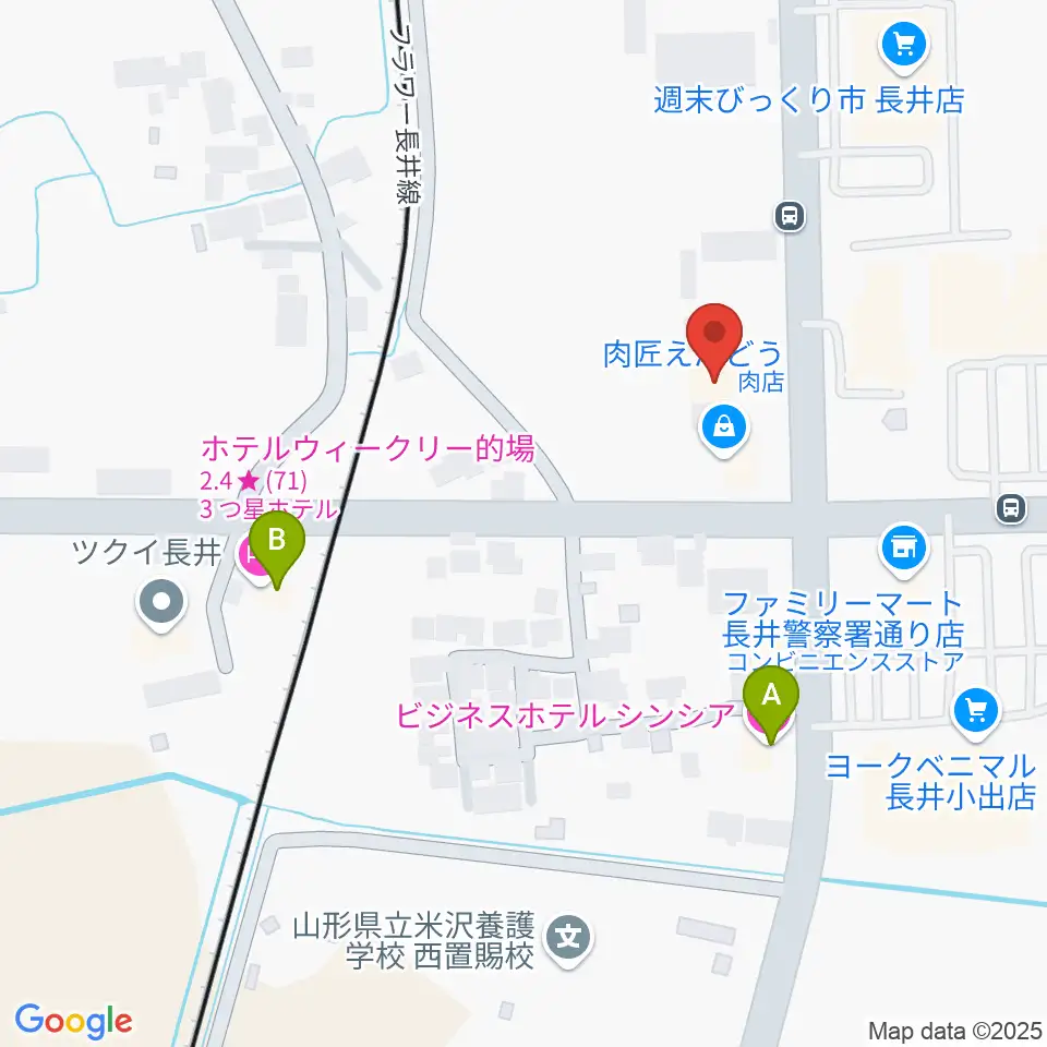 音楽アズム舘 長井本店周辺のホテル一覧地図