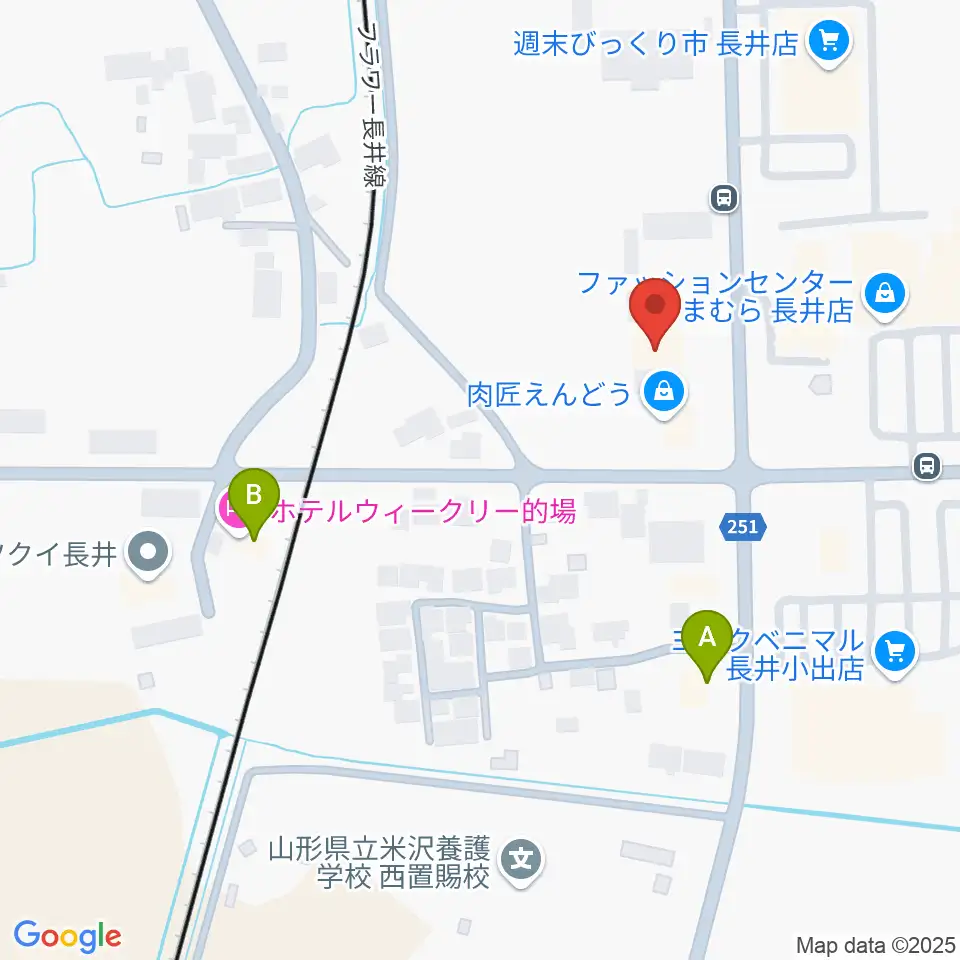 音楽アズム舘 長井本店周辺のホテル一覧地図
