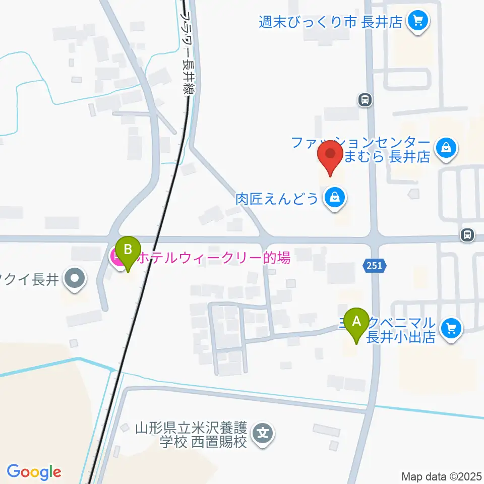 音楽アズム舘 長井本店周辺のホテル一覧地図
