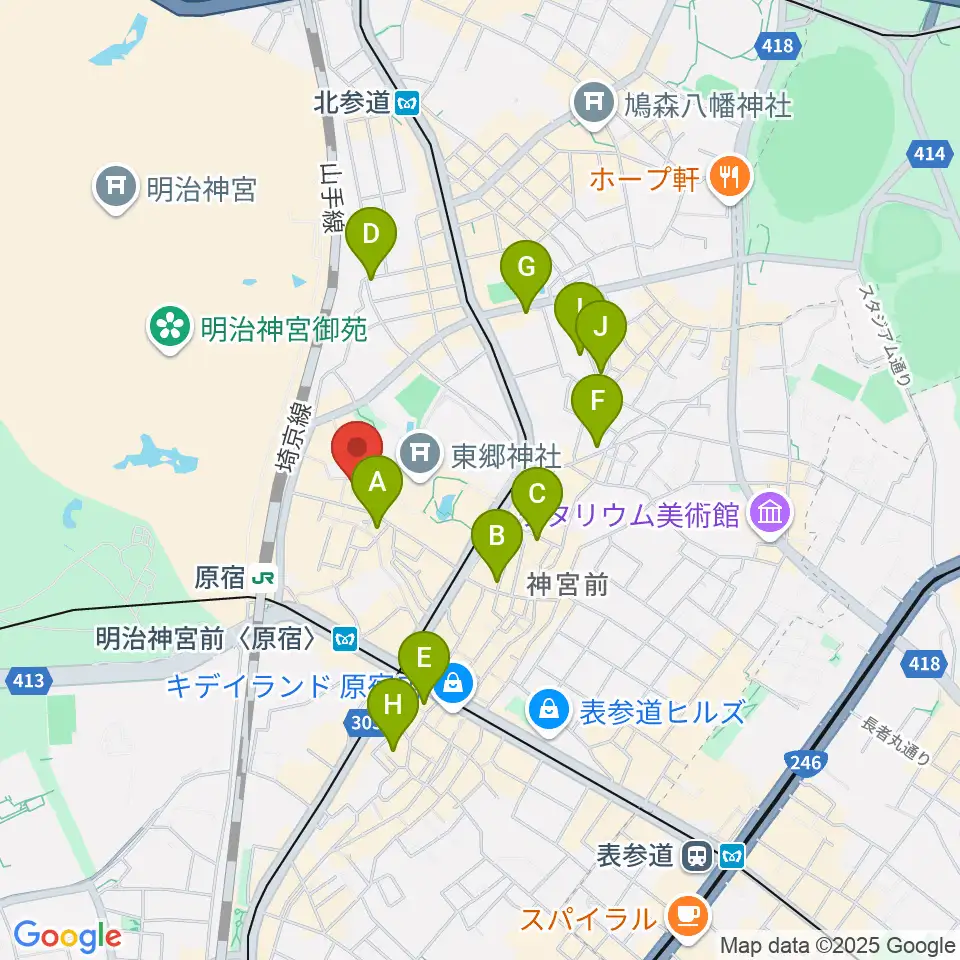 原宿ストロボカフェ周辺のホテル一覧地図