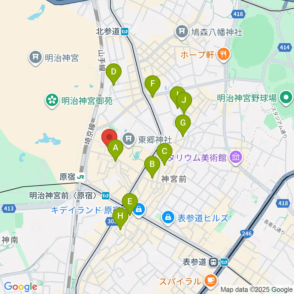原宿ストロボカフェ周辺のホテル一覧地図