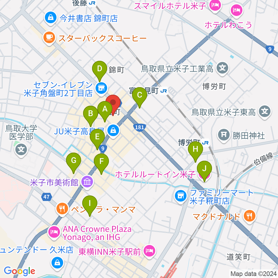 米子市公会堂周辺のホテル一覧地図