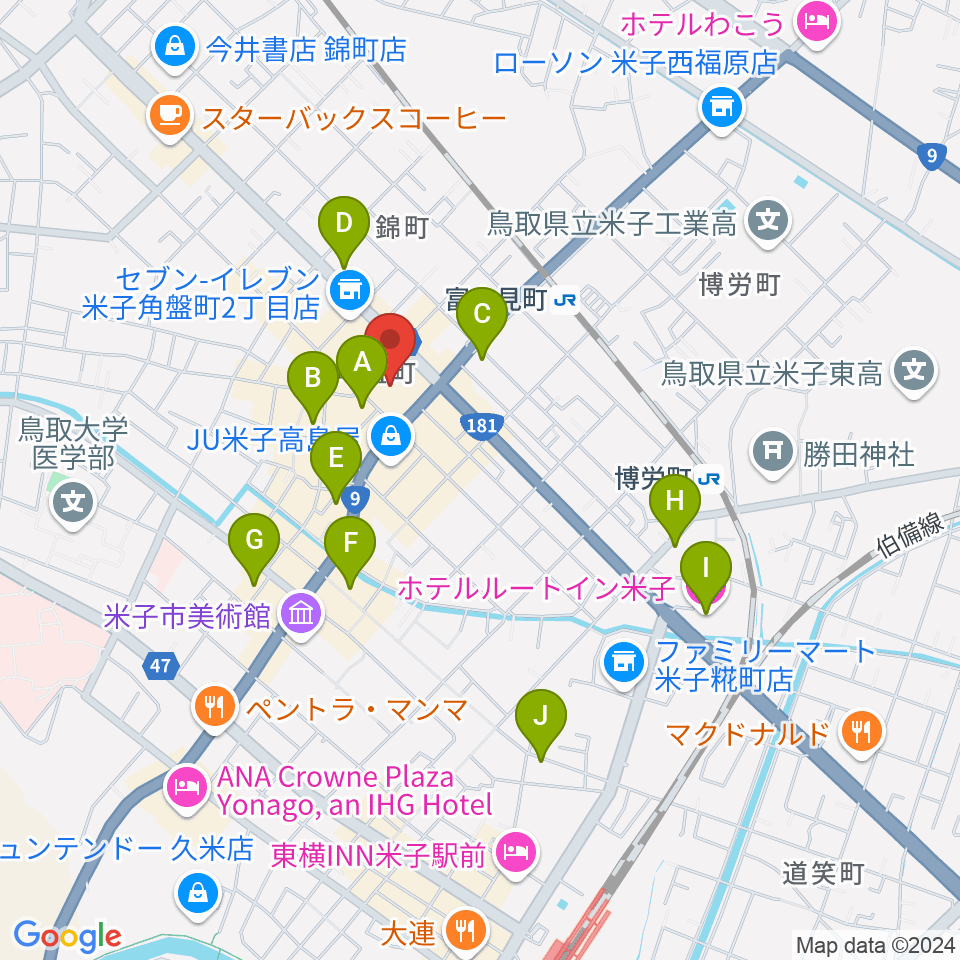 米子市公会堂周辺のホテル一覧地図