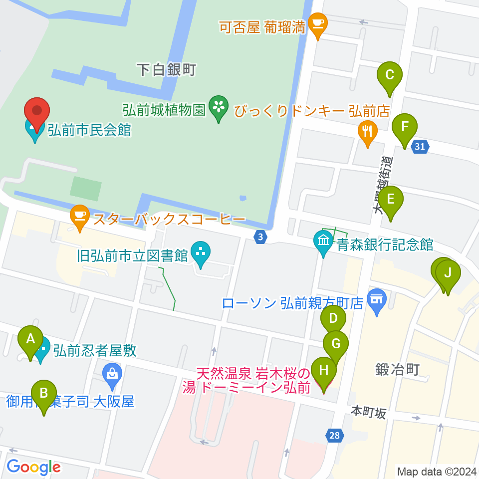 弘前市民会館周辺のホテル一覧地図