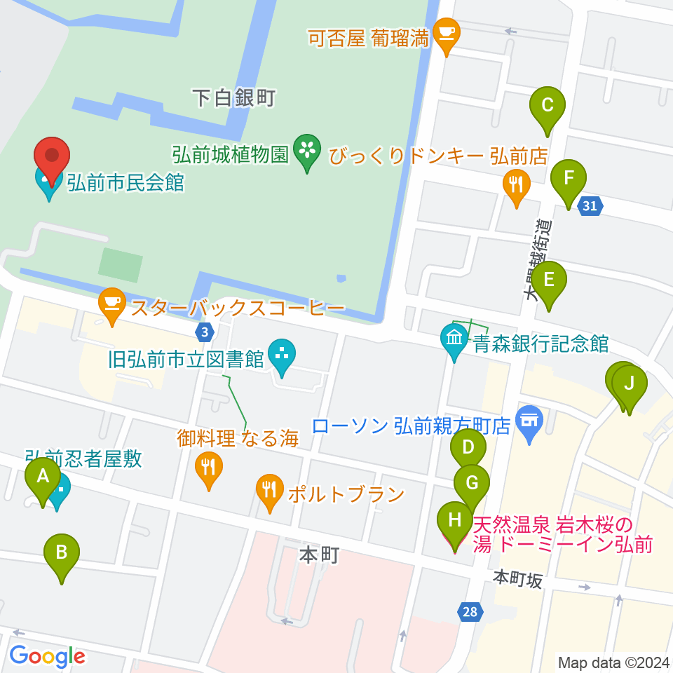 弘前市民会館周辺のホテル一覧地図