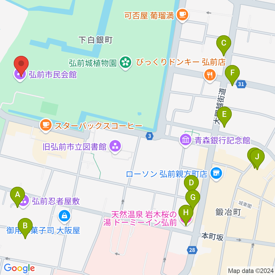 弘前市民会館周辺のホテル一覧地図