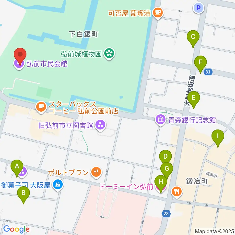 弘前市民会館周辺のホテル一覧地図