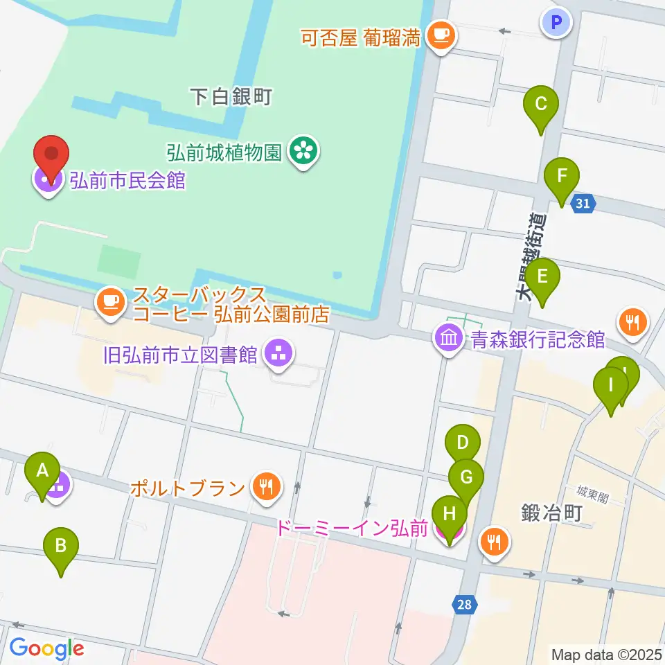弘前市民会館周辺のホテル一覧地図
