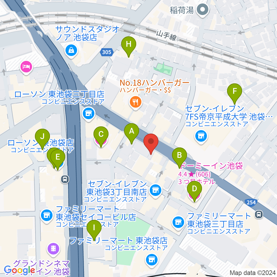 コアミュージックスクール 池袋校周辺のホテル一覧地図