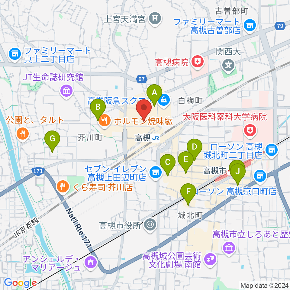 高槻シード音楽教室周辺のホテル一覧地図