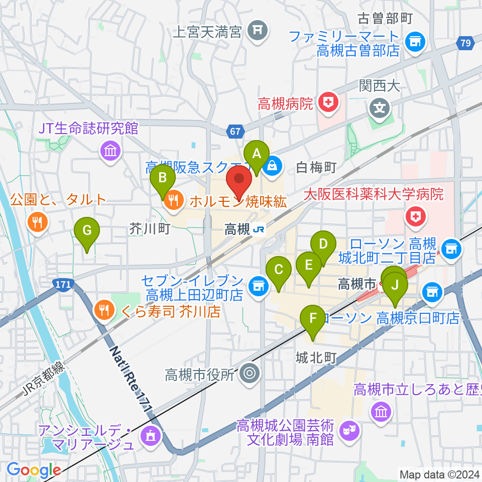 高槻シード音楽教室周辺のホテル一覧地図