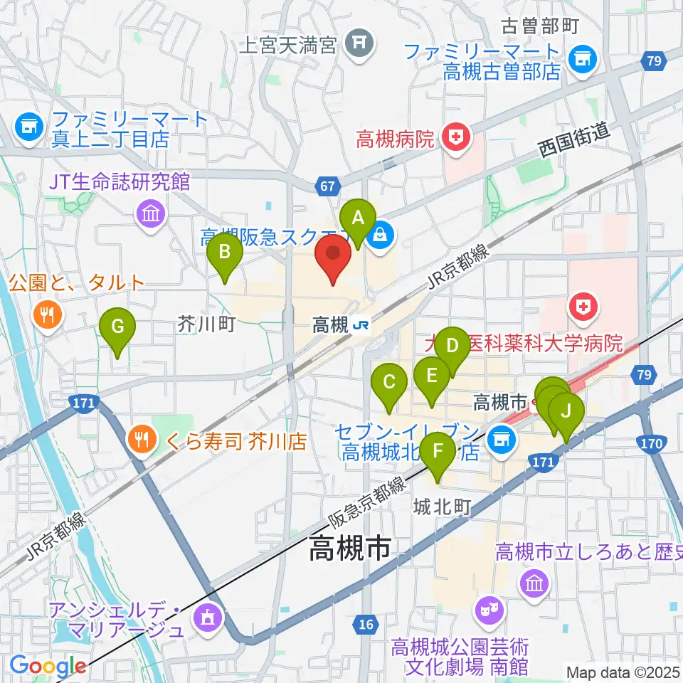 高槻シード音楽教室周辺のホテル一覧地図