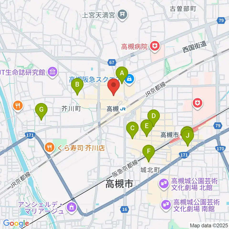 高槻シード音楽教室周辺のホテル一覧地図