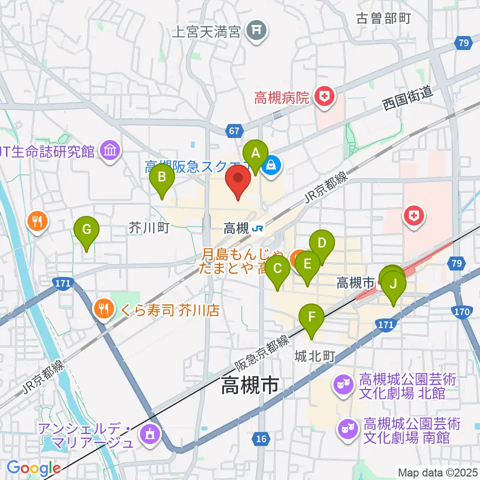 高槻シード音楽教室周辺のホテル一覧地図