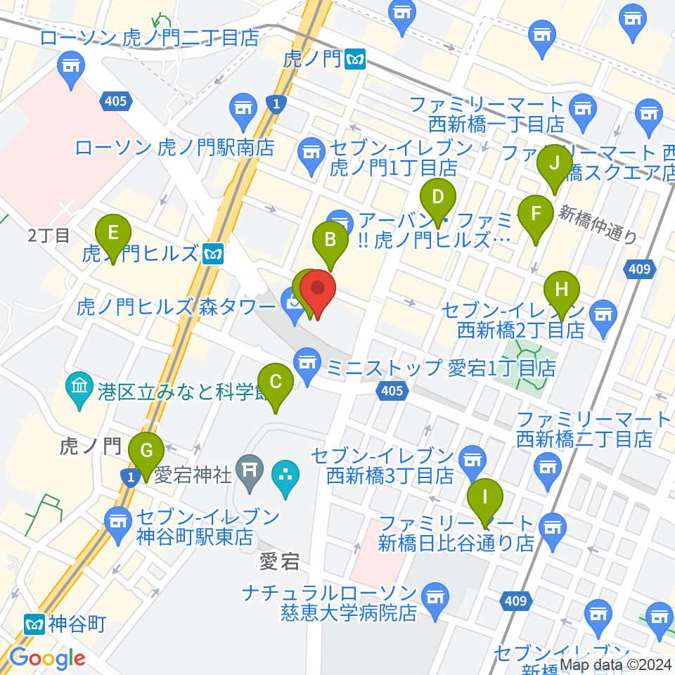 虎ノ門ヒルズフォーラム周辺のホテル一覧地図