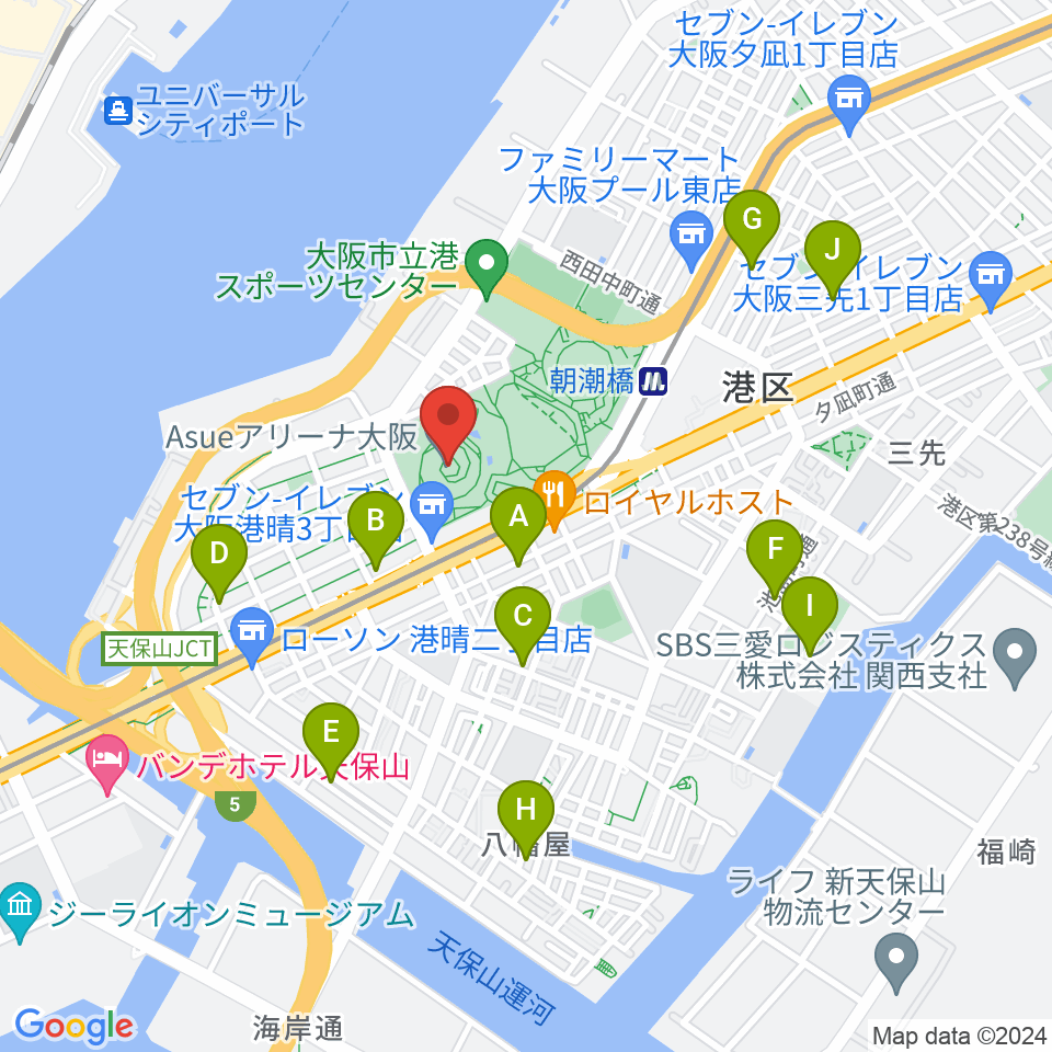 Asueアリーナ大阪周辺のホテル一覧地図