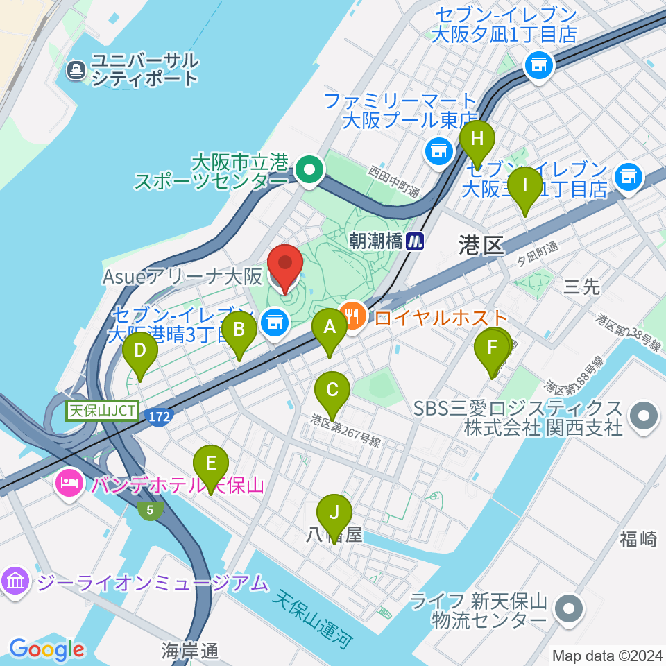 Asueアリーナ大阪周辺のホテル一覧地図