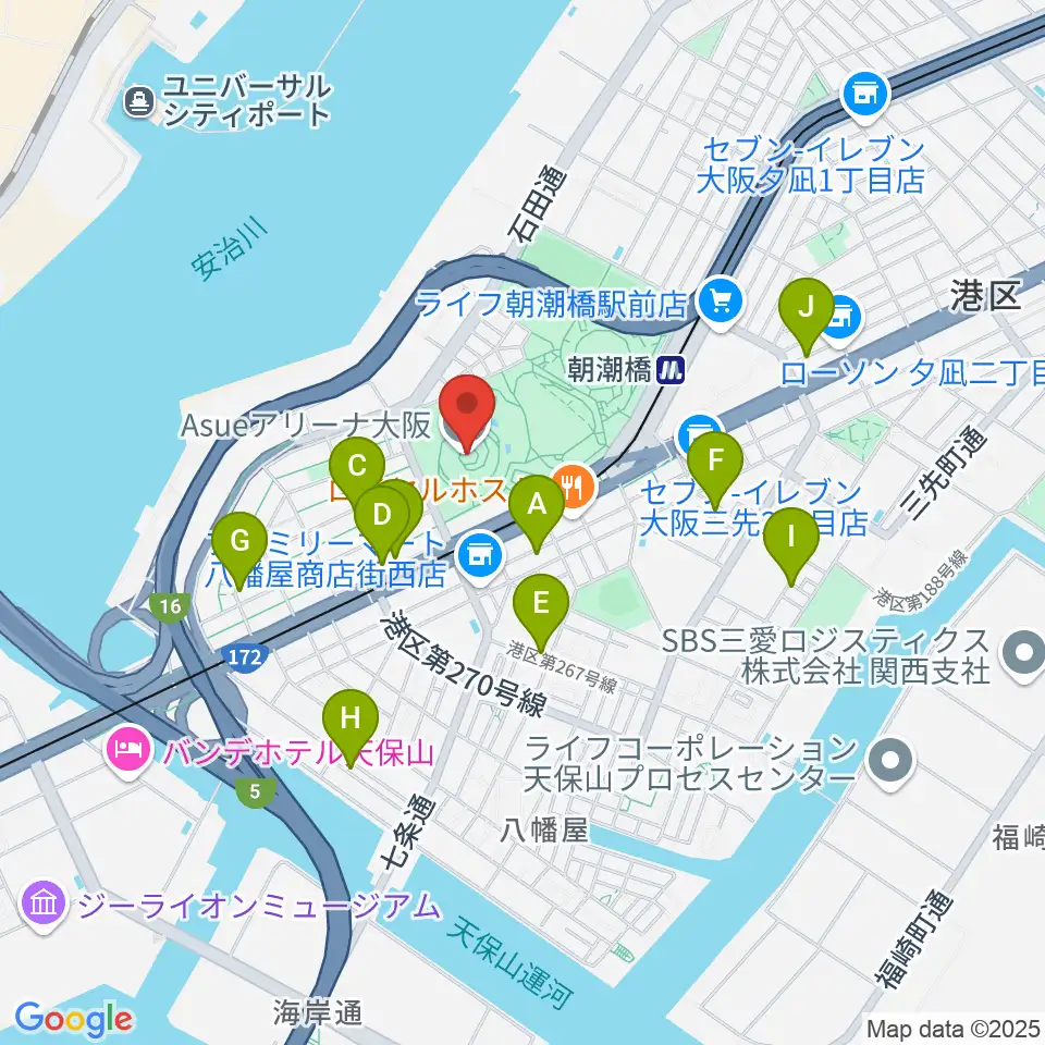 Asueアリーナ大阪周辺のホテル一覧地図