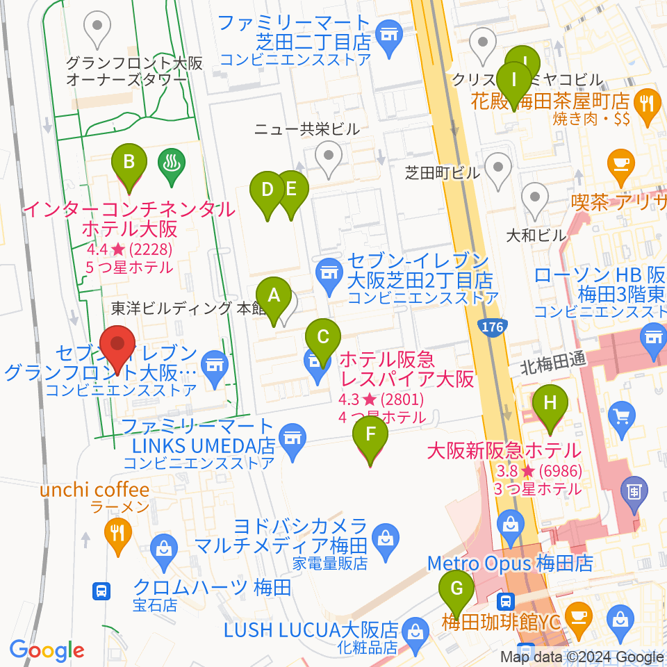 島村楽器 グランフロント大阪周辺のホテル一覧地図