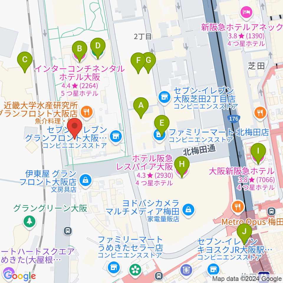 島村楽器 グランフロント大阪周辺のホテル一覧地図