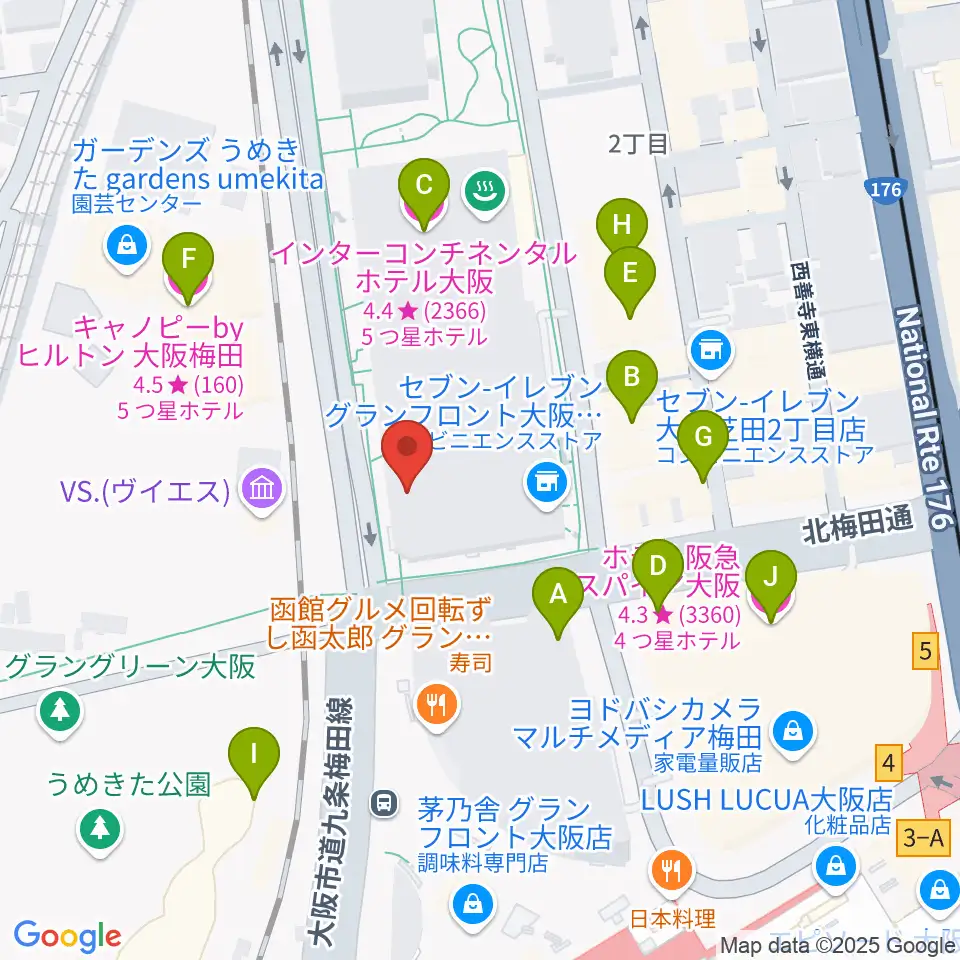 島村楽器 グランフロント大阪周辺のホテル一覧地図