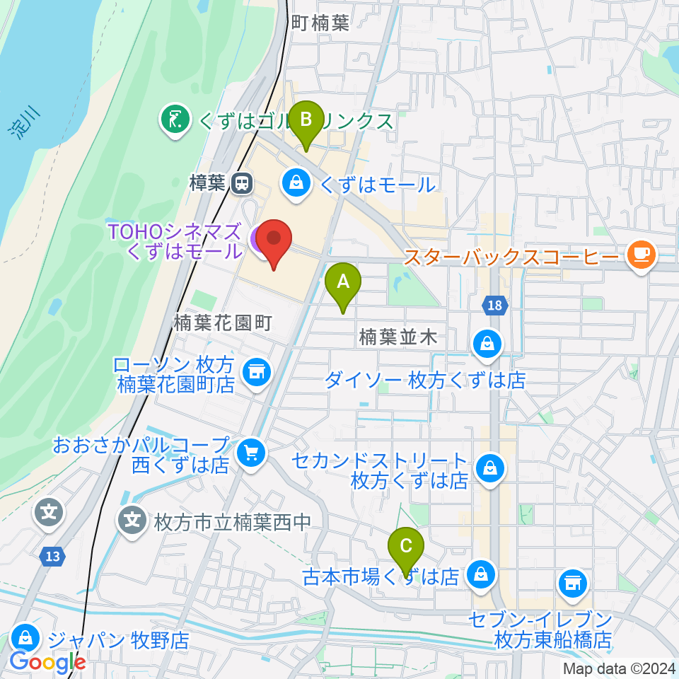 島村楽器 くずはモール店周辺のホテル一覧地図