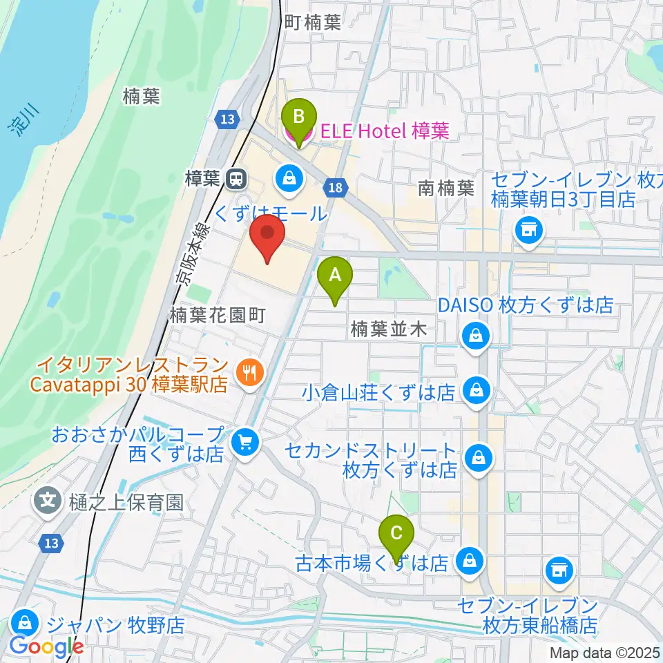 島村楽器 くずはモール店周辺のホテル一覧地図