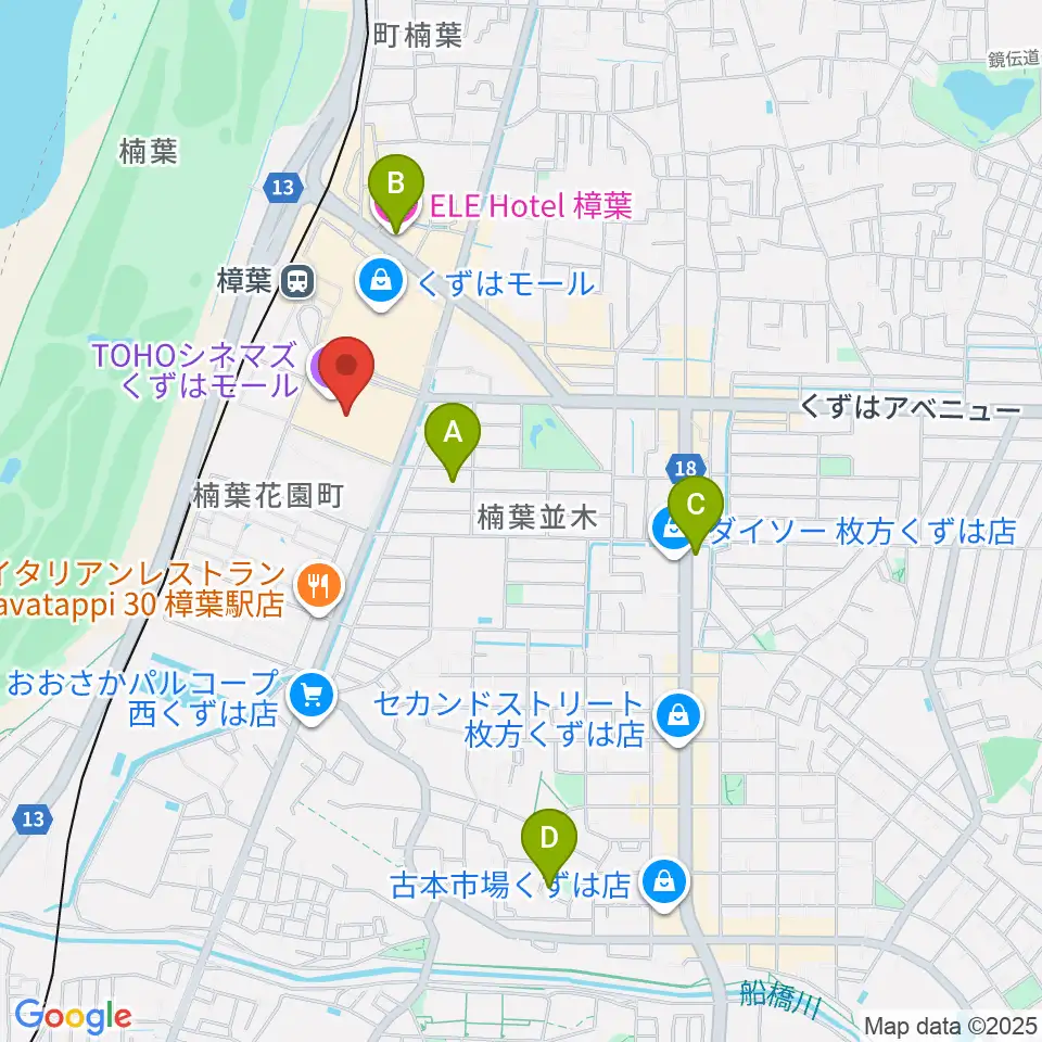島村楽器 くずはモール店周辺のホテル一覧地図