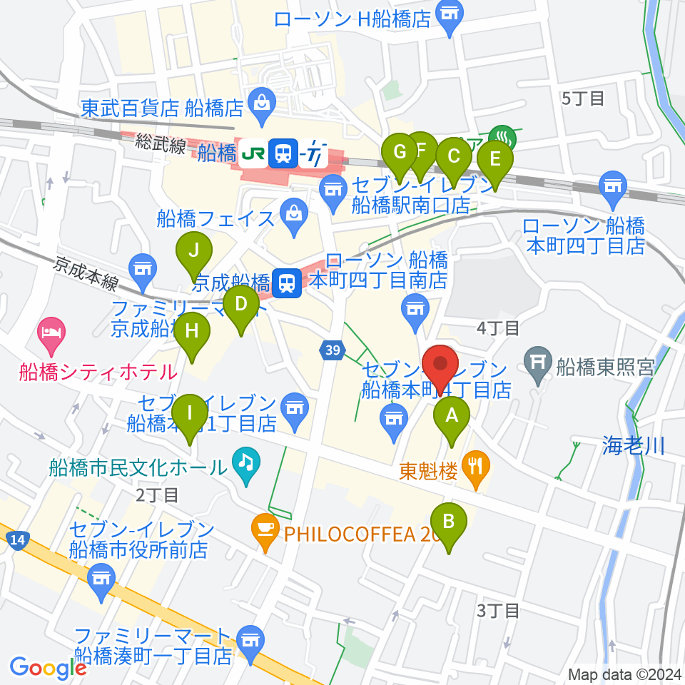 船橋市勤労市民センター周辺のホテル一覧地図