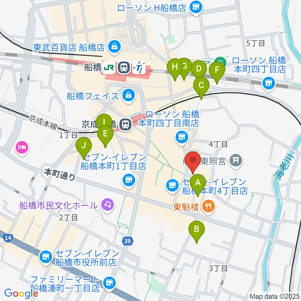 船橋市勤労市民センター周辺のホテル一覧地図