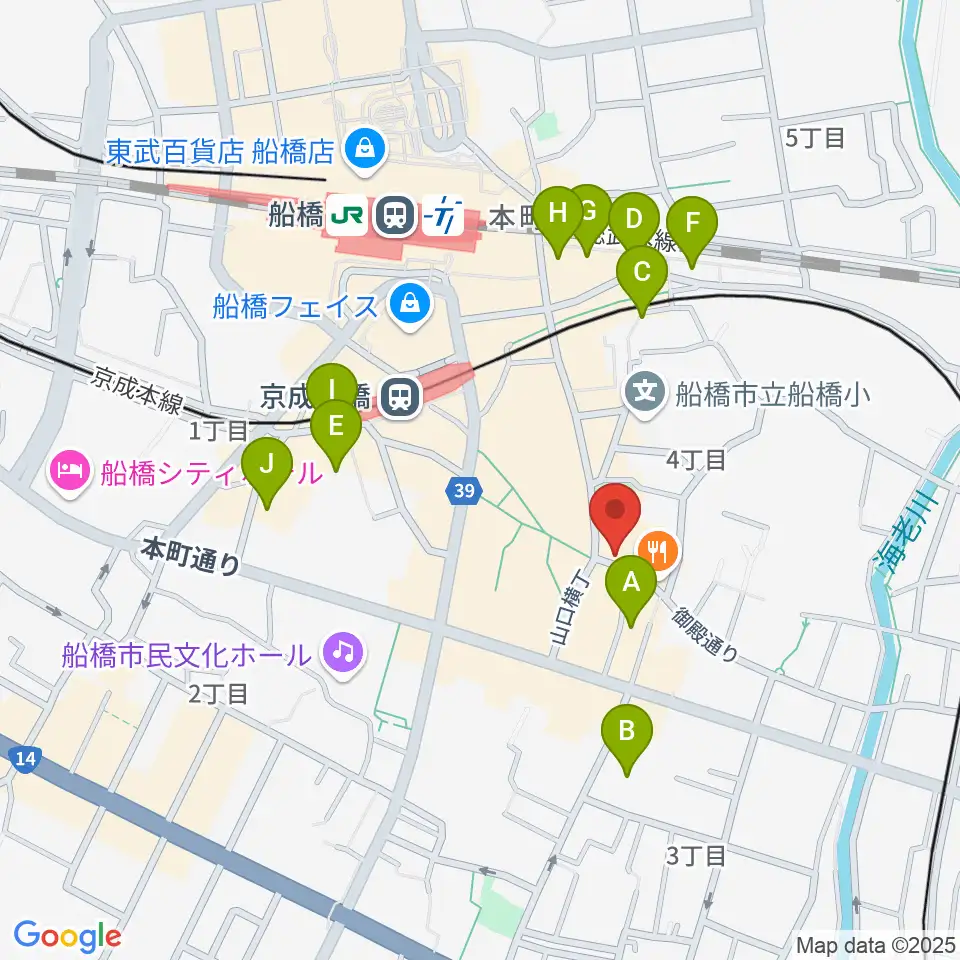 船橋市勤労市民センター周辺のホテル一覧地図