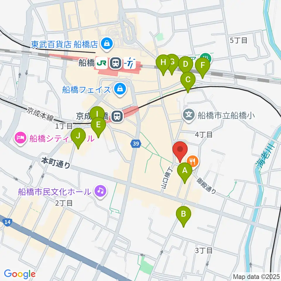 船橋市勤労市民センター周辺のホテル一覧地図