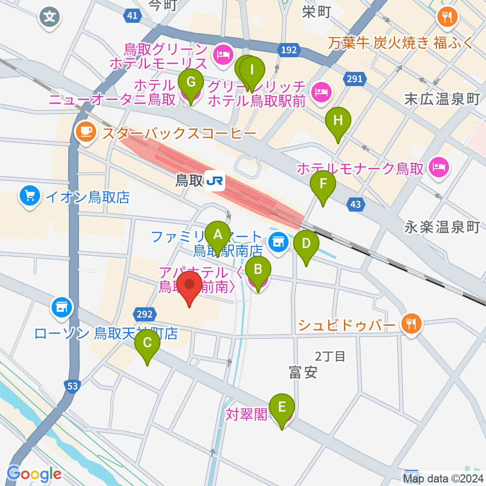 鳥取県立生涯学習センター 県民ふれあい会館周辺のホテル一覧地図