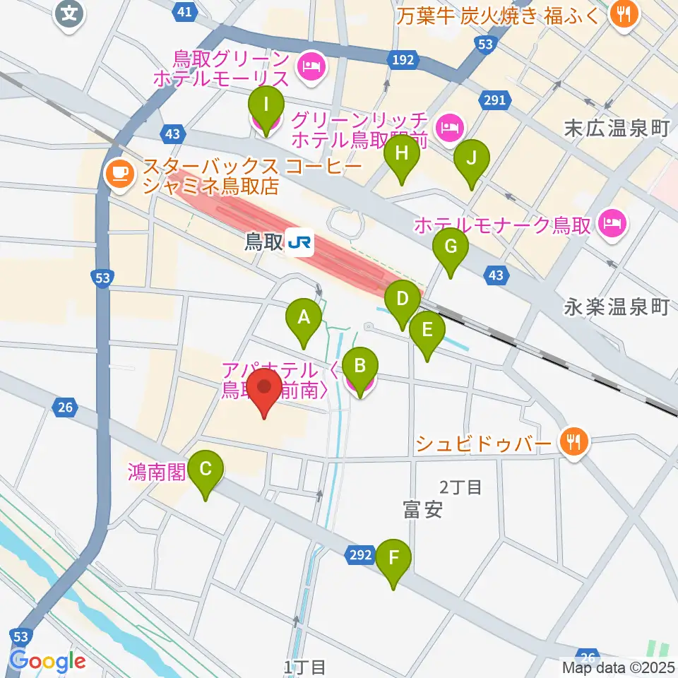 鳥取県立生涯学習センター 県民ふれあい会館周辺のホテル一覧地図