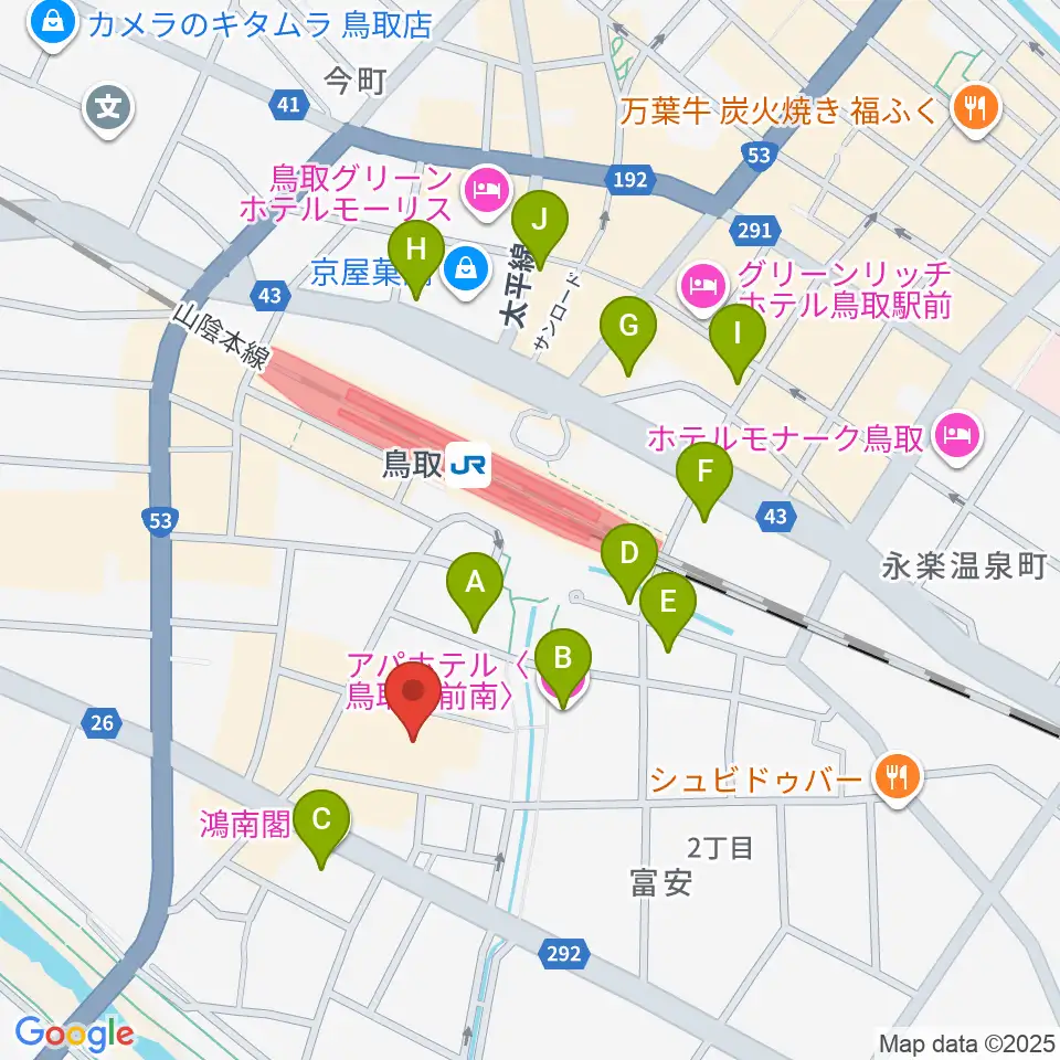 鳥取県立生涯学習センター 県民ふれあい会館周辺のホテル一覧地図