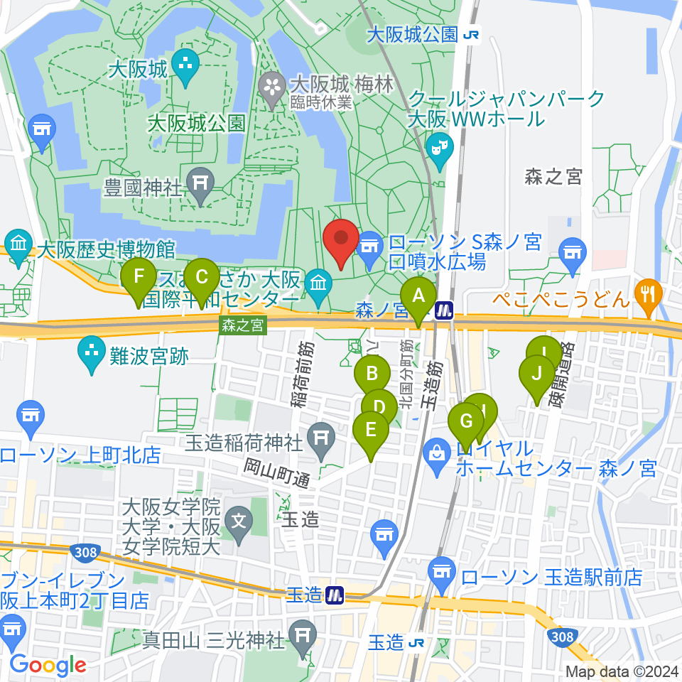 大阪城音楽堂周辺のホテル一覧地図