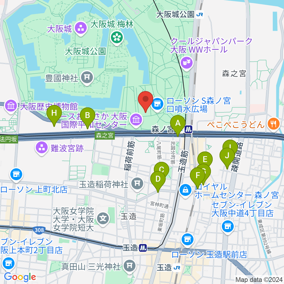 大阪城音楽堂周辺のホテル一覧地図