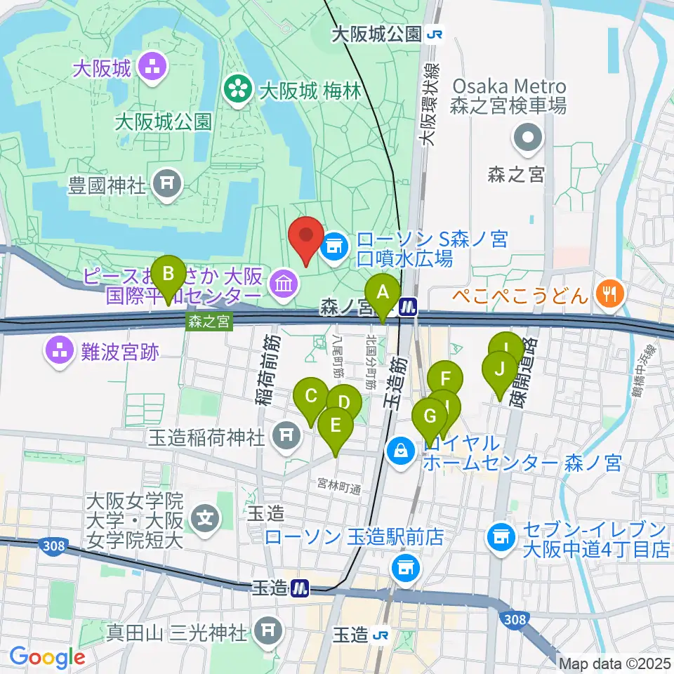 大阪城音楽堂周辺のホテル一覧地図