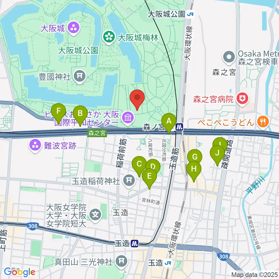 大阪城音楽堂周辺のホテル一覧地図